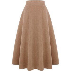 Womens LongPure Camel Elastic Waist A-Line Pleated Tartan Long Plaid Wool Skirts